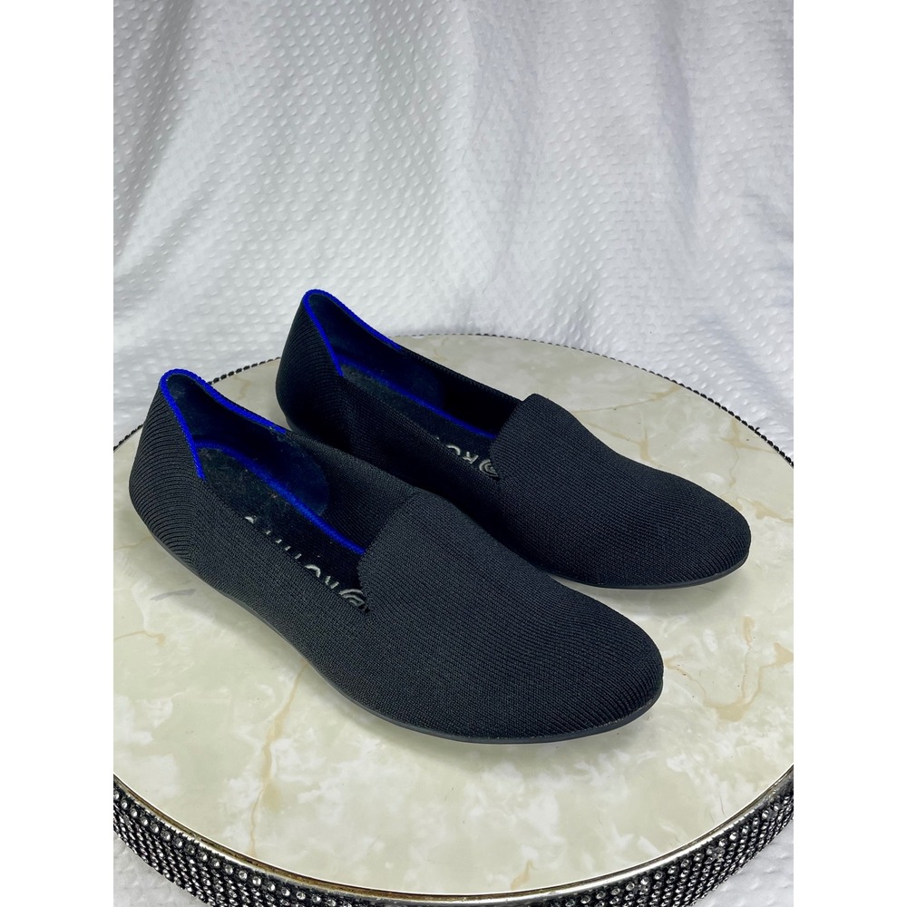 Rothy's Round Ballerina Flat Shoes Womens 8.5 Black Knit Farbic Comfy Minimalist